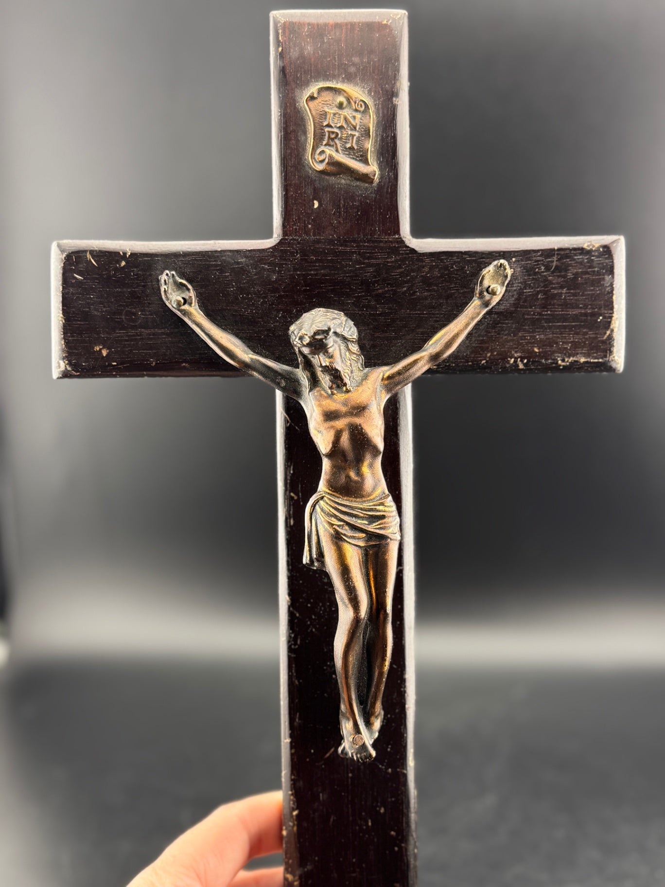 Vintage Wooden Crucifix with Metal Jesus
