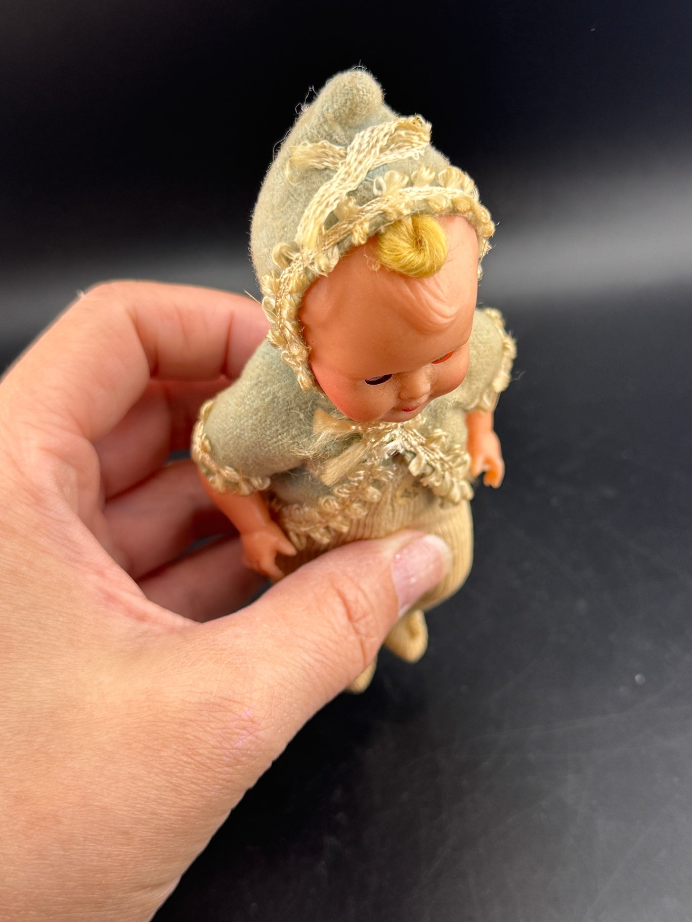 Antique Miniature Baby Doll in Cradle