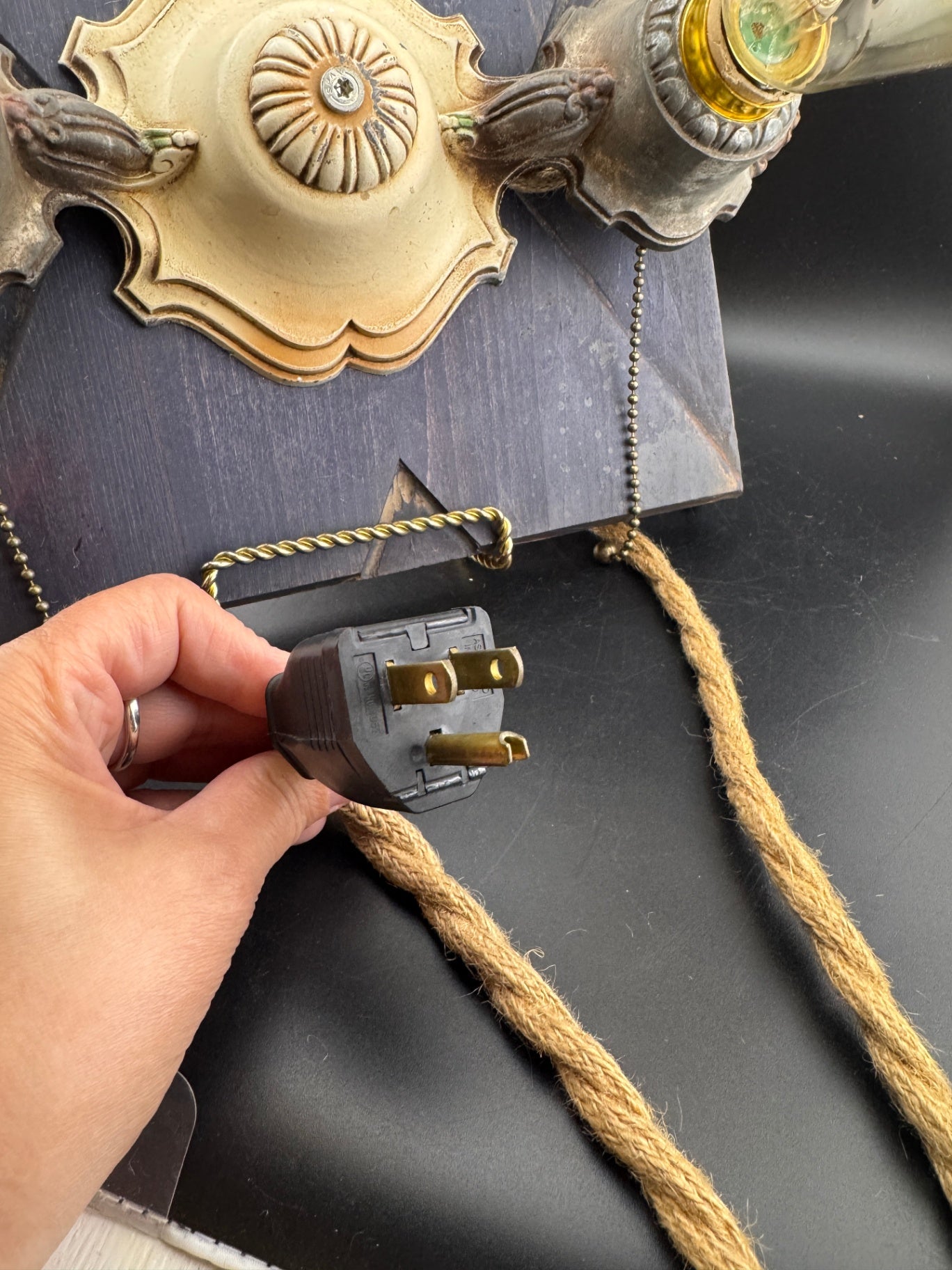 Handmade Vintage Style Plug-In Wall Sconce, One of a Kind