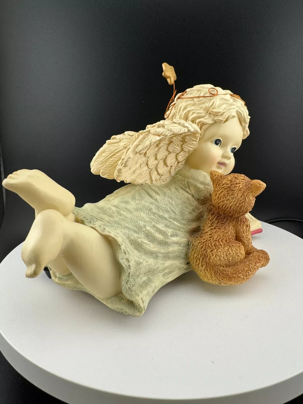 Resin Angel Reading to Cat Music Box
