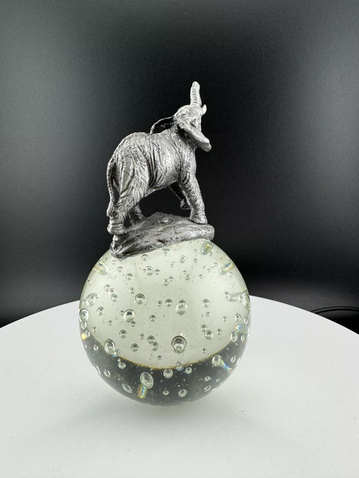 Pewter Elephant on Seeded Glass Ball - Paperweight
