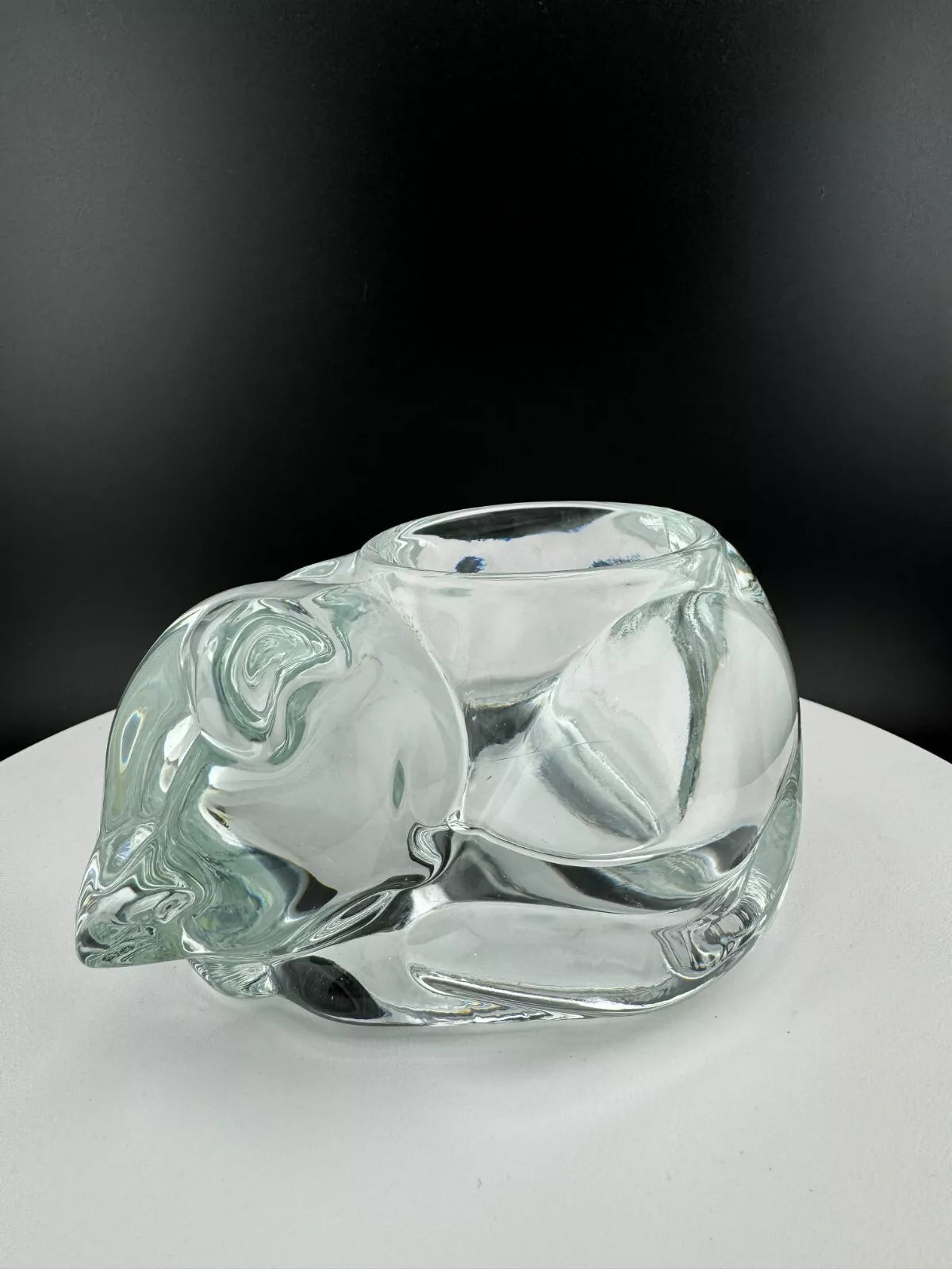 Vintage Clear Glass Cat Candleholder