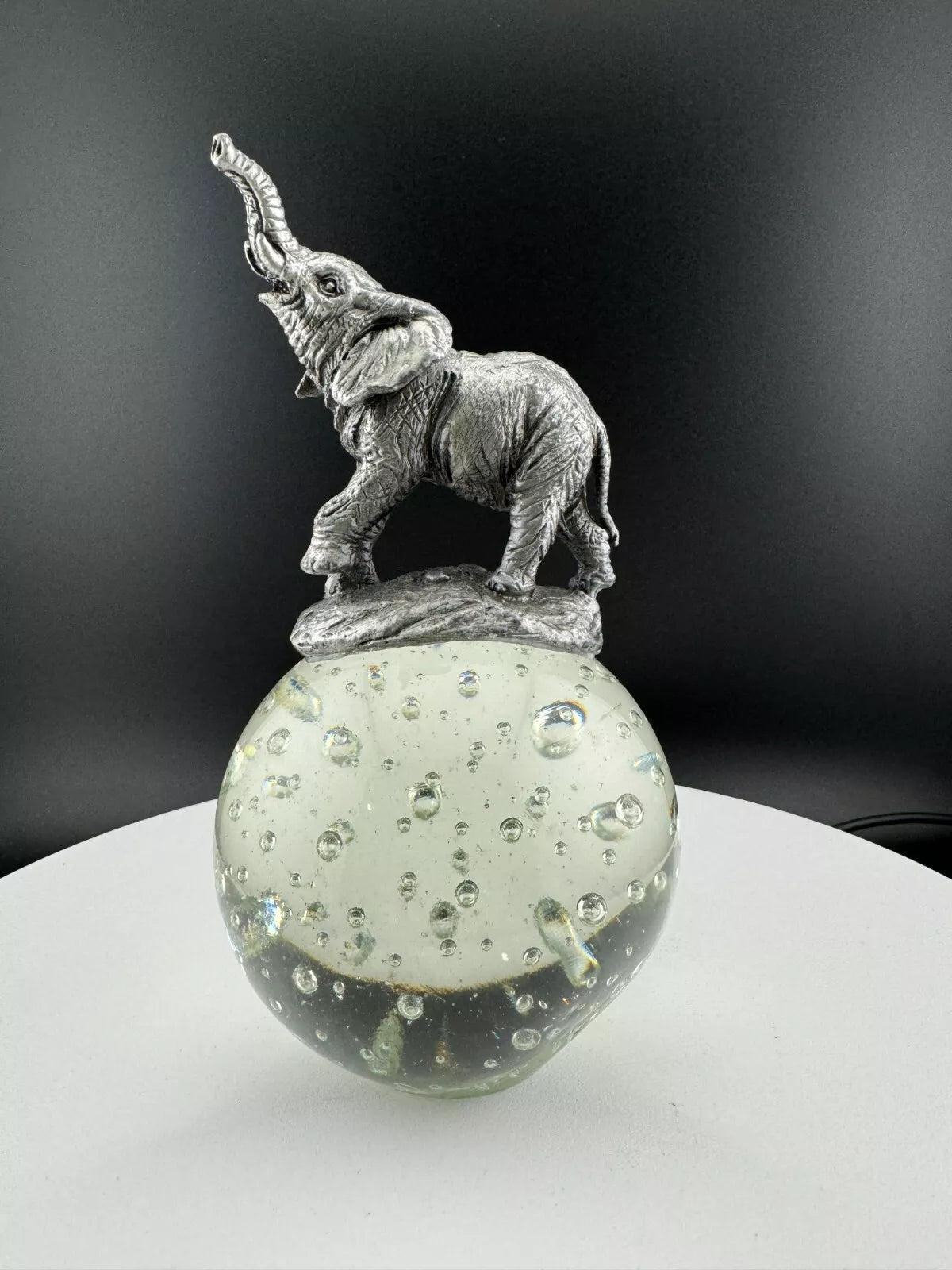 Pewter Elephant on Seeded Glass Ball - Paperweight