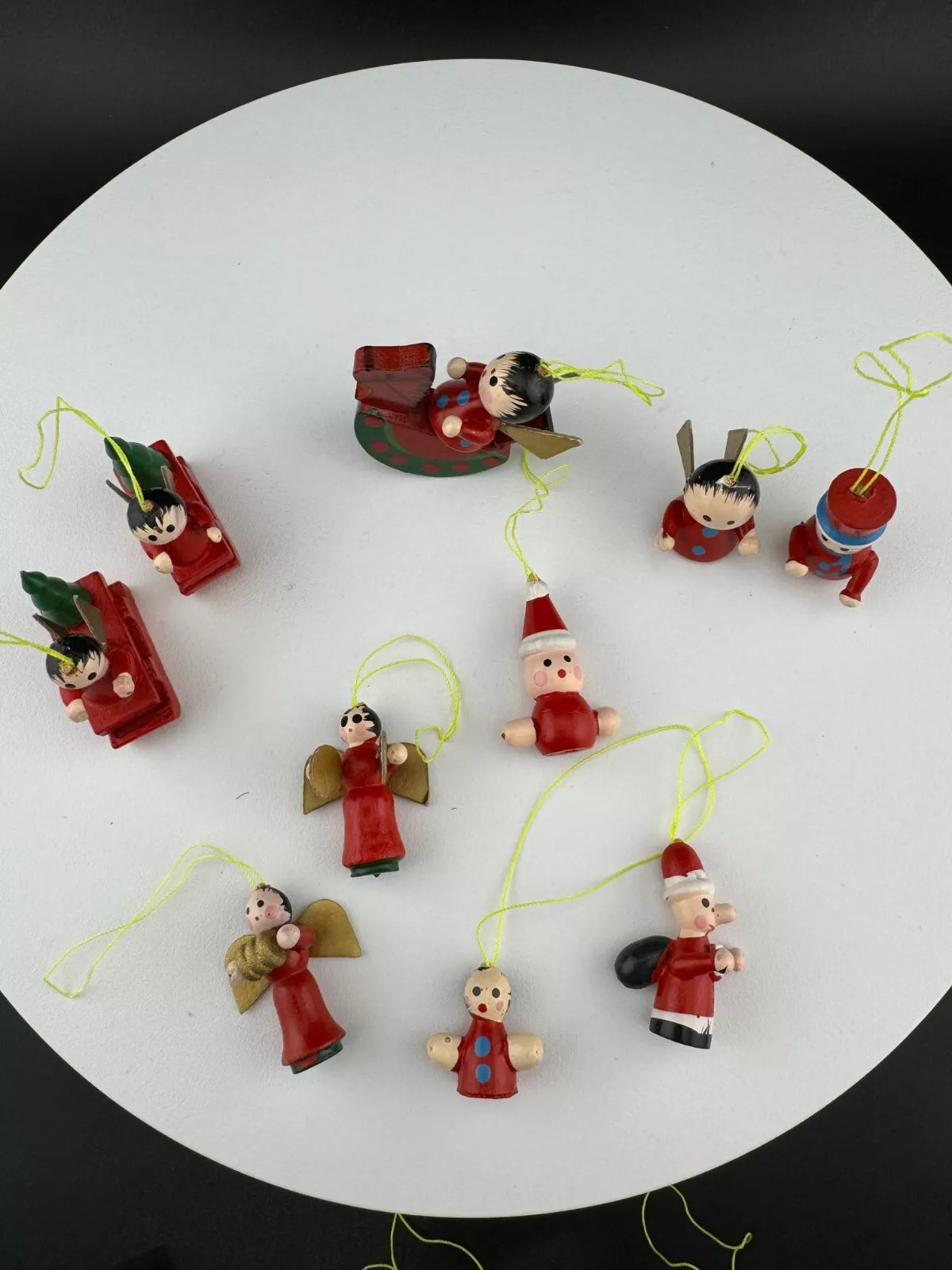 Vintage Mini Painted Wooden Ornaments - Mixed Lot of 14