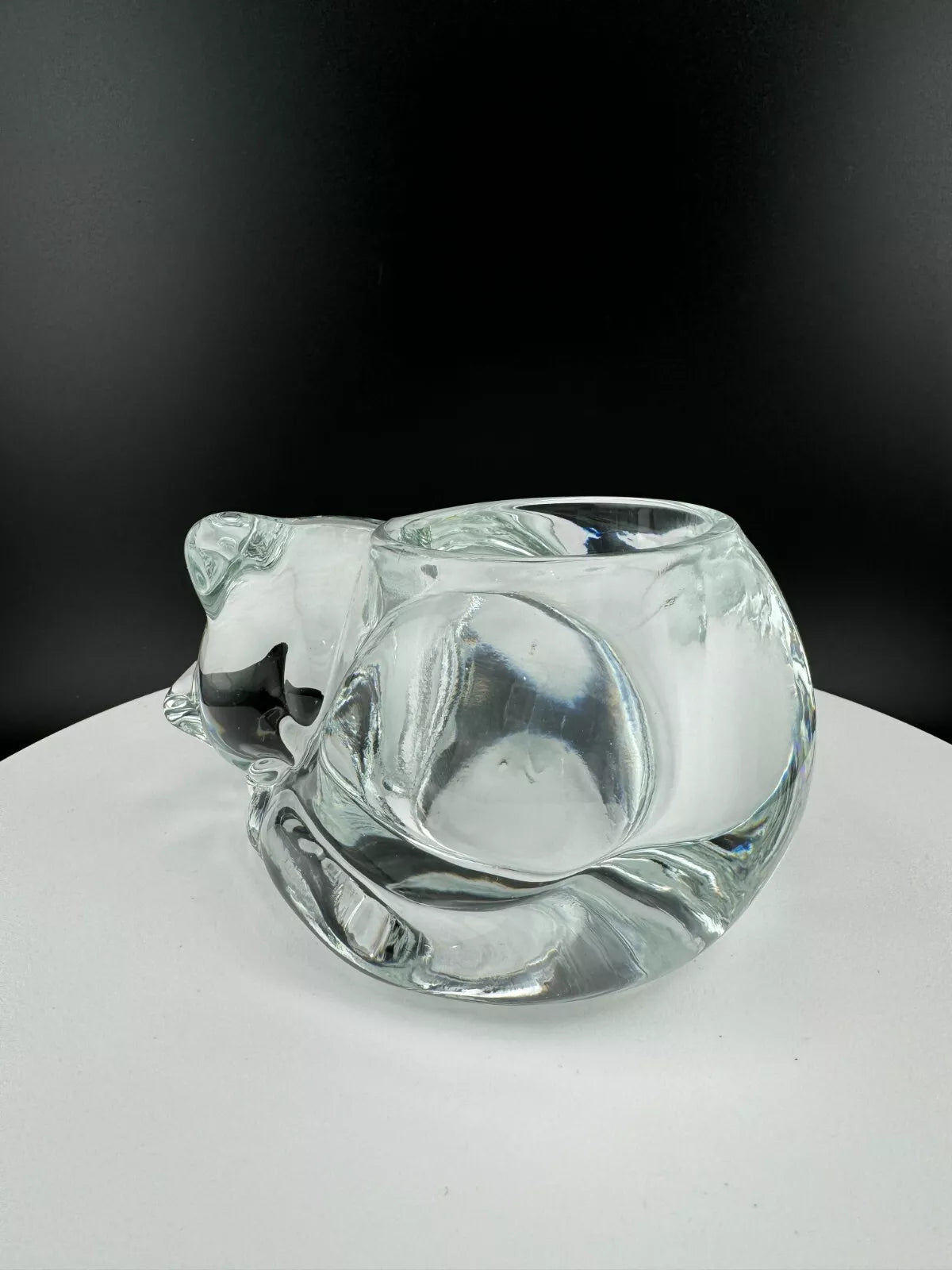Vintage Clear Glass Cat Candleholder