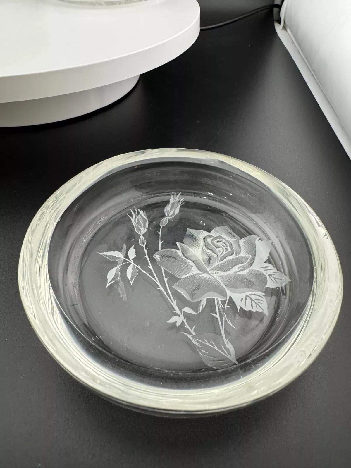 Vintage Etched Rose Glass Coasters - Set of 6