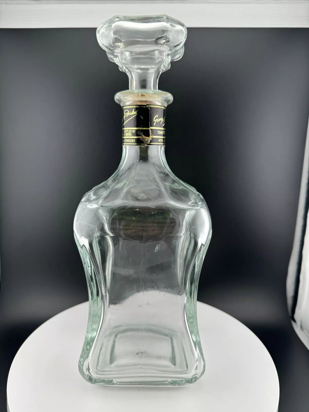 Vintage George Dickel No. 8 Clear Glass Bottle with Stopper Empty Bottle