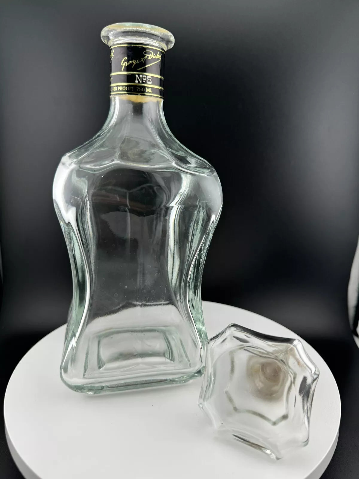 Vintage George Dickel No. 8 Clear Glass Bottle with Stopper Empty Bottle