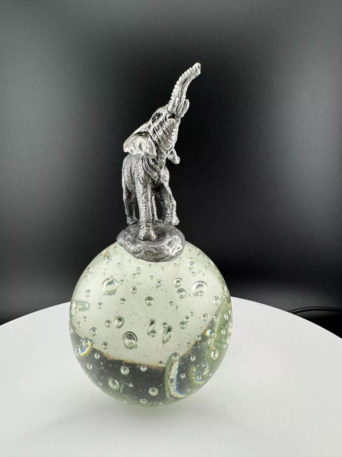 Pewter Elephant on Seeded Glass Ball - Paperweight