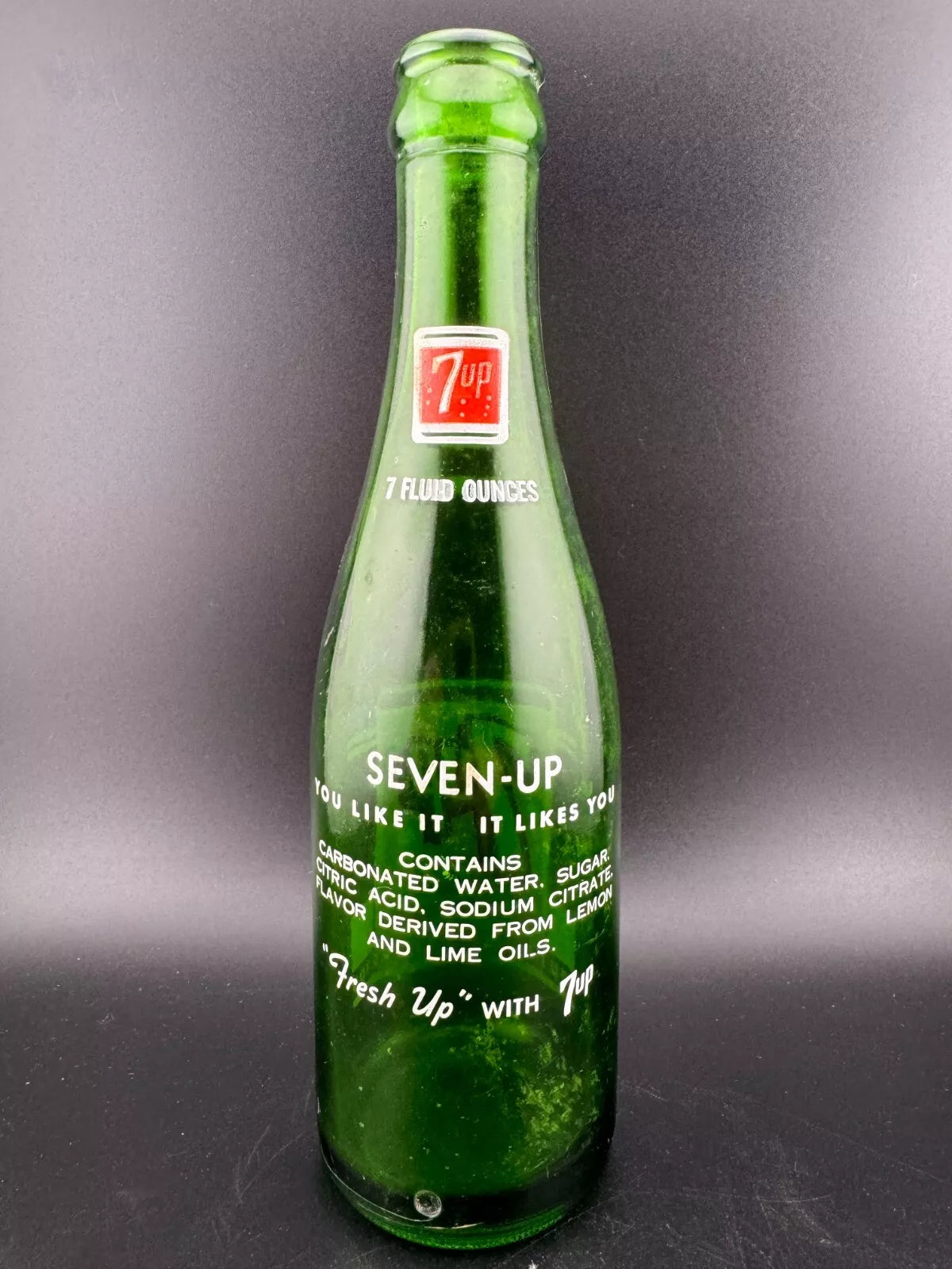 Vintage Green Glass 7 oz 7UP Pop Bottle