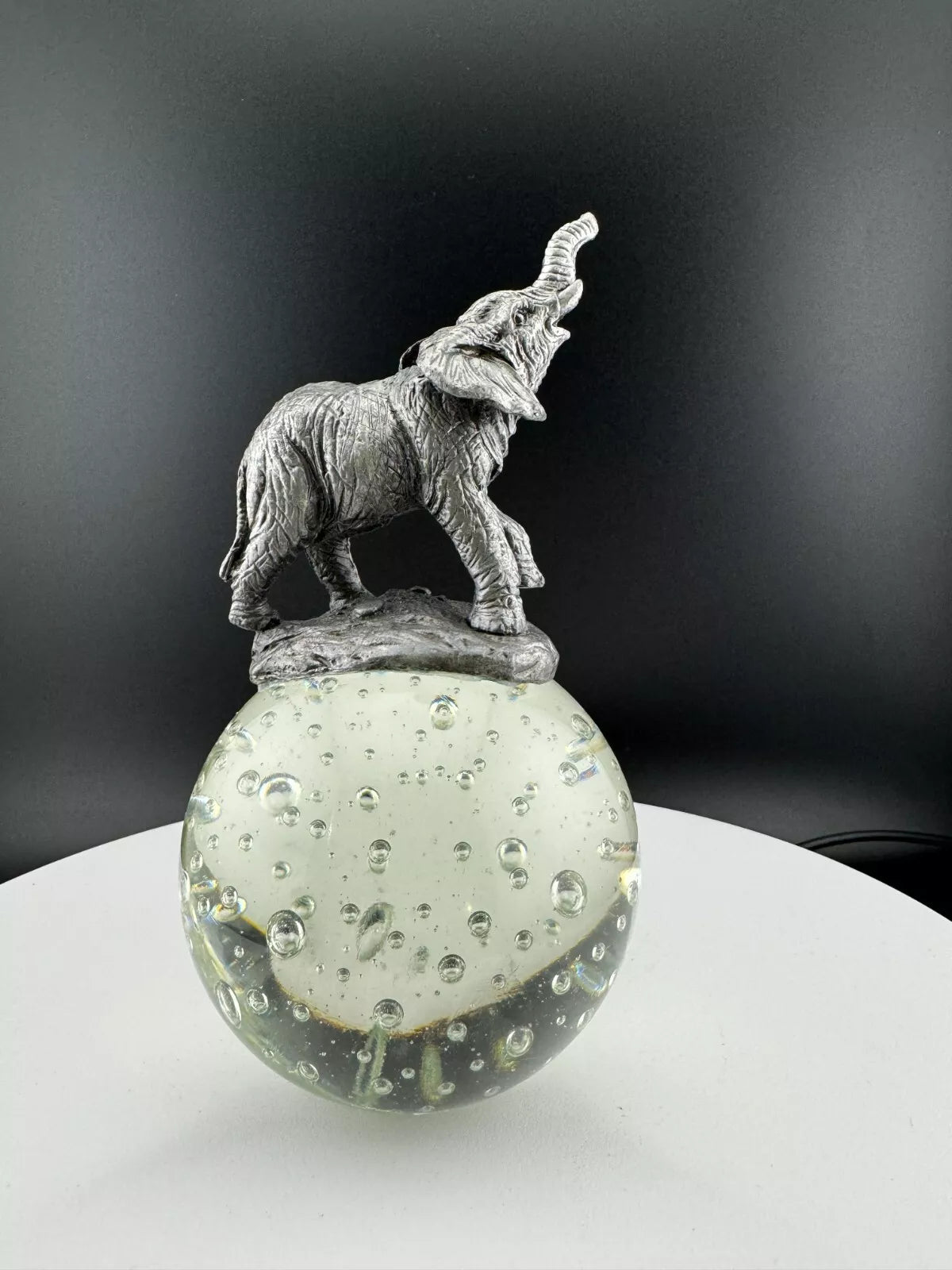 Pewter Elephant on Seeded Glass Ball - Paperweight