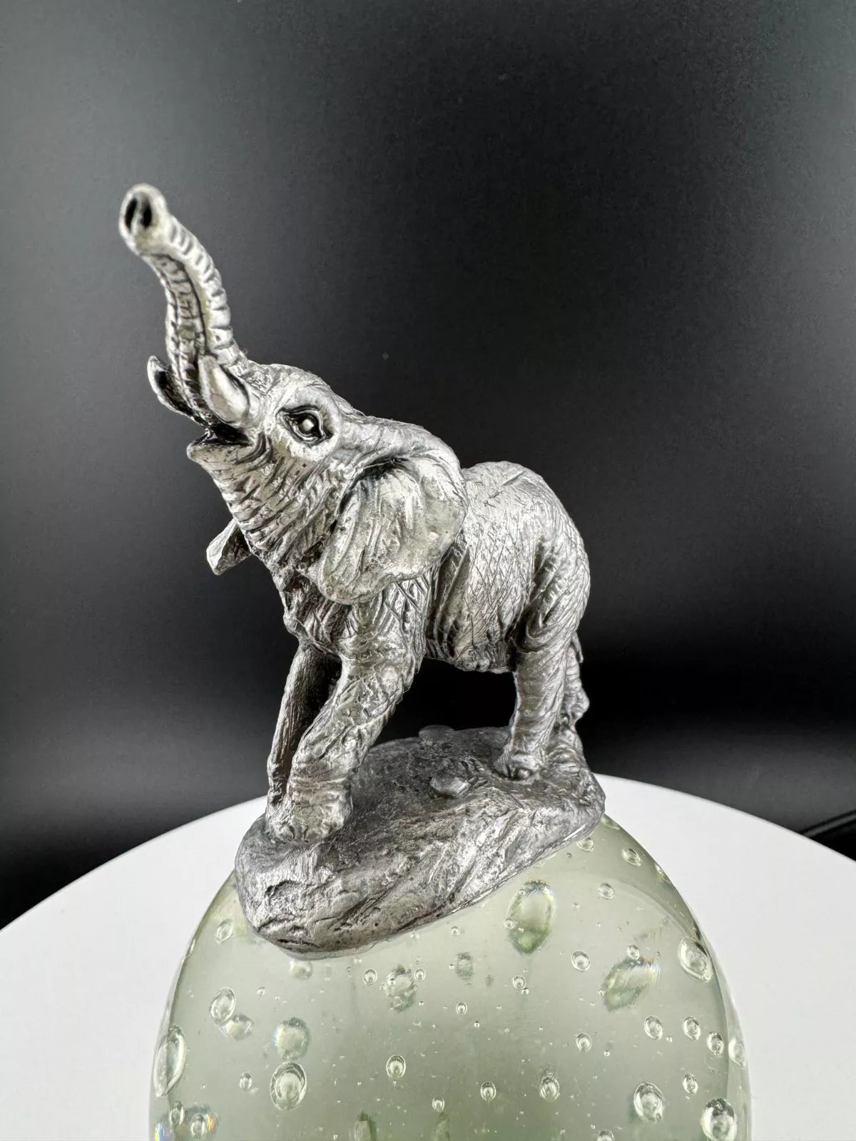 Pewter Elephant on Seeded Glass Ball - Paperweight