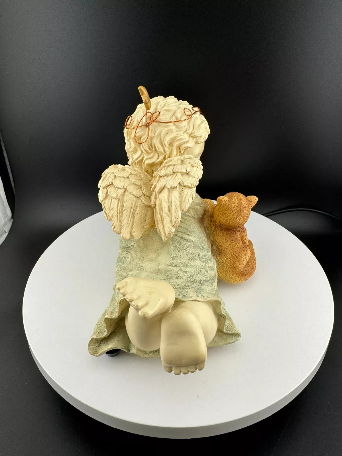 Resin Angel Reading to Cat Music Box