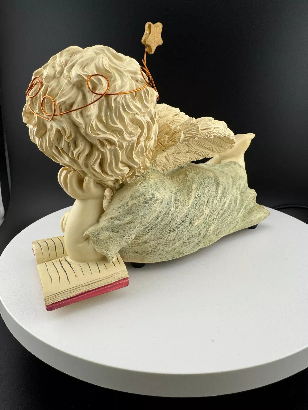 Resin Angel Reading to Cat Music Box