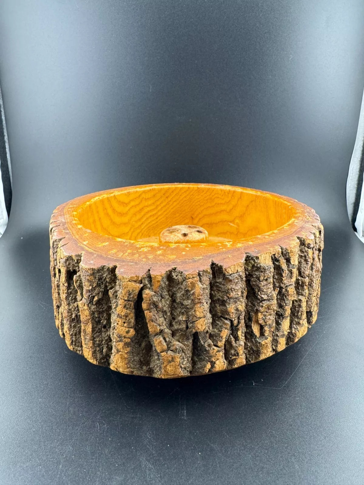Vintage Wood Nut Bowl Dish Live Edge Tree Bark MCM