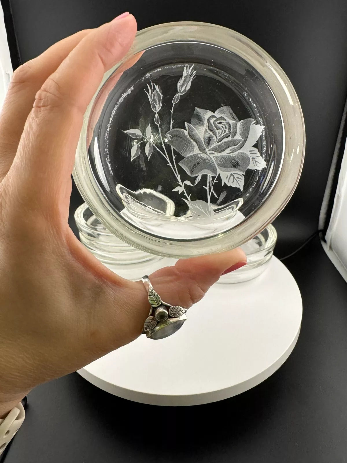 Vintage Etched Rose Glass Coasters - Set of 6