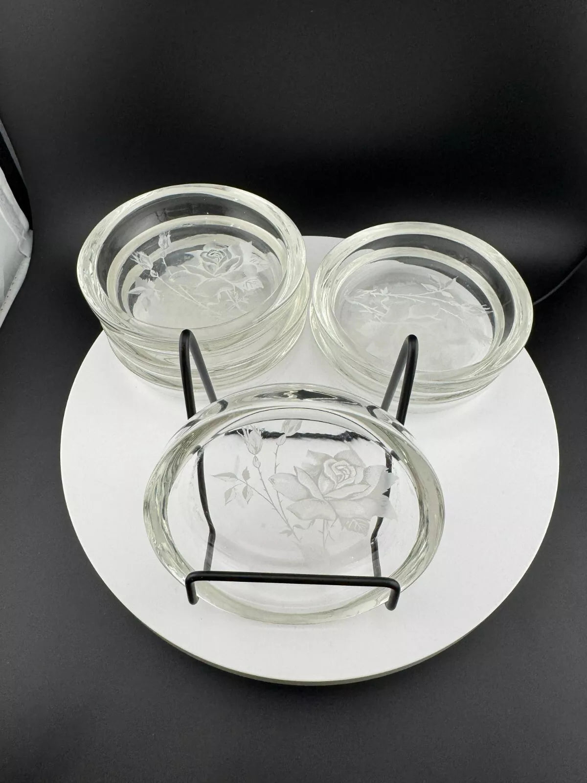Vintage Etched Rose Glass Coasters - Set of 6