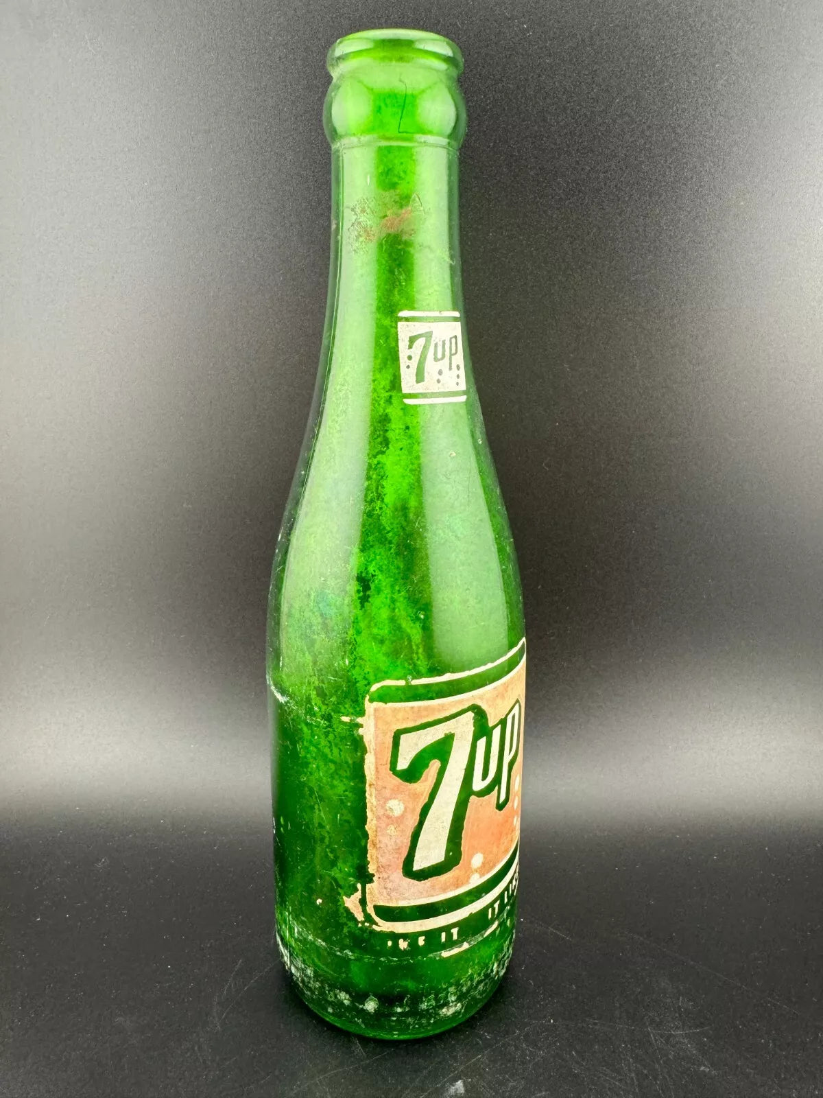 Vintage Green Glass 7 oz 7UP Pop Bottle