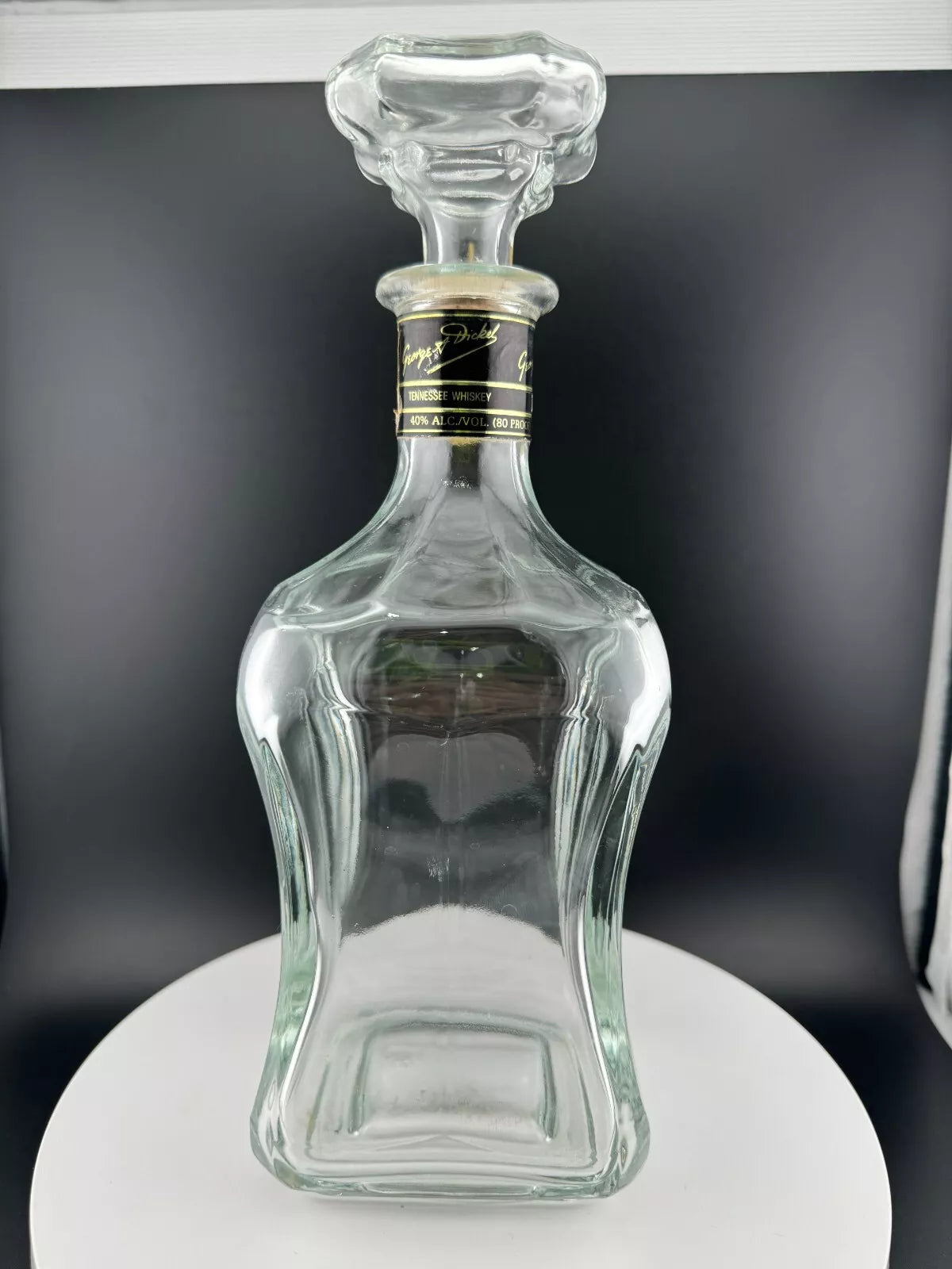 Vintage George Dickel No. 8 Clear Glass Bottle with Stopper Empty Bottle