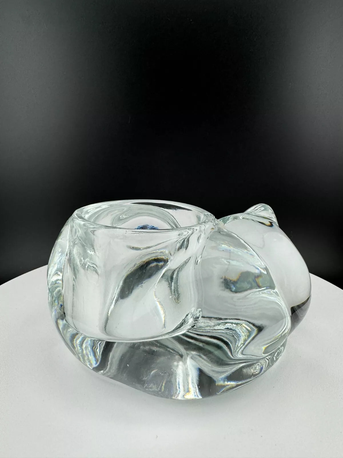 Vintage Clear Glass Cat Candleholder