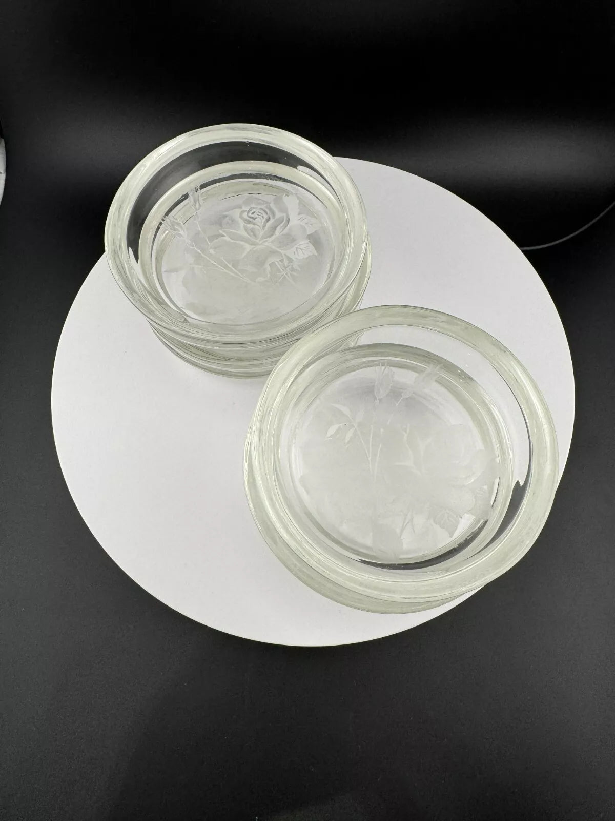 Vintage Etched Rose Glass Coasters - Set of 6