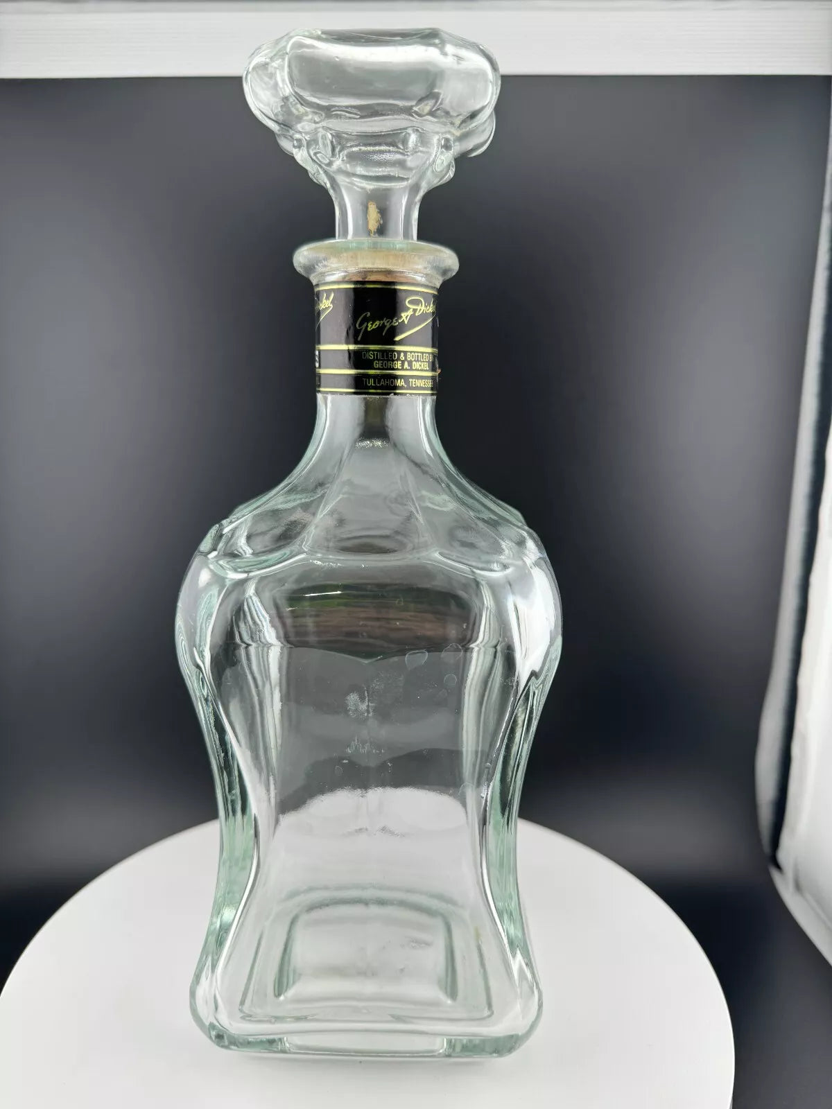 Vintage George Dickel No. 8 Clear Glass Bottle with Stopper Empty Bottle