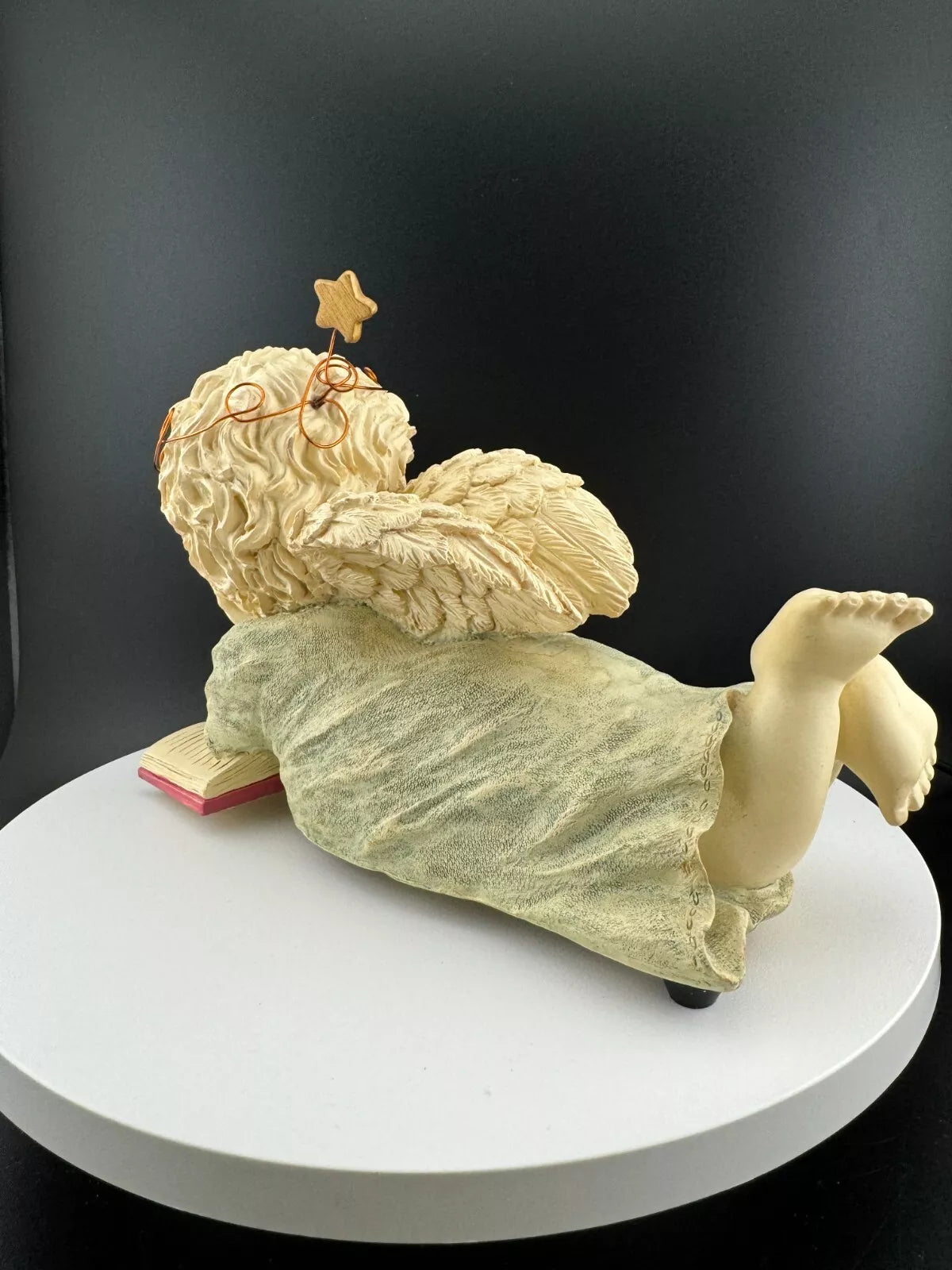 Resin Angel Reading to Cat Music Box