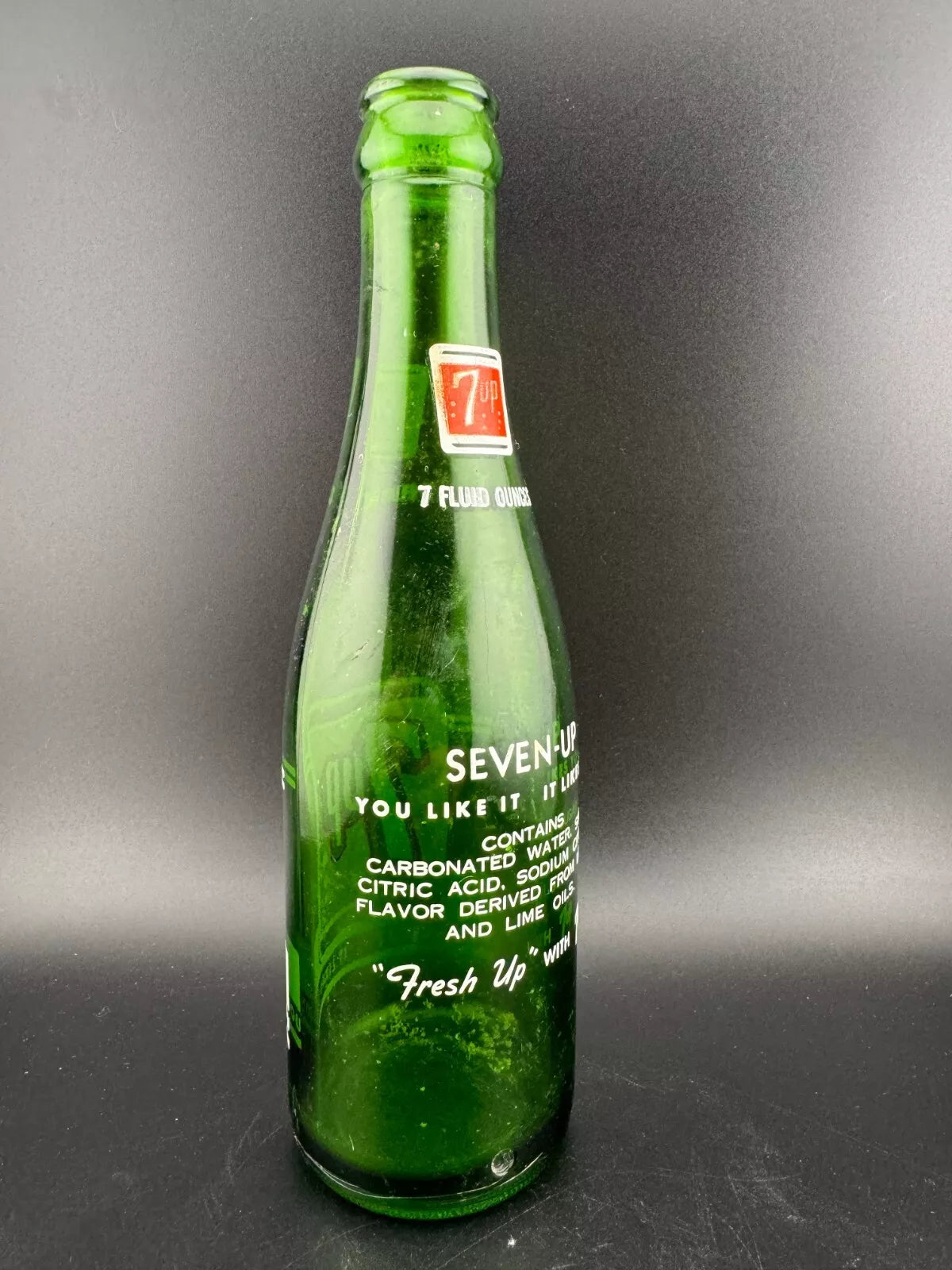 Vintage Green Glass 7 oz 7UP Pop Bottle