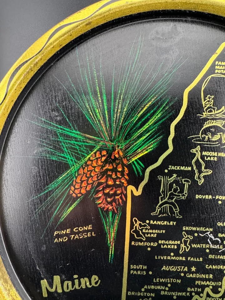 Vintage Tin State Souvenir Trays - Maine