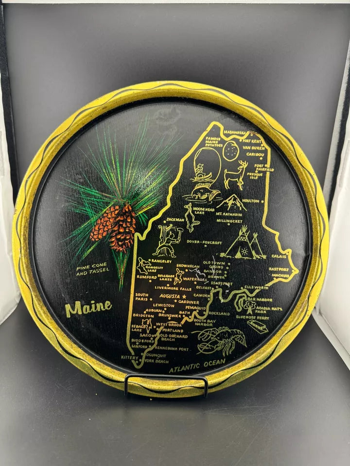 Vintage Tin State Souvenir Trays - Maine