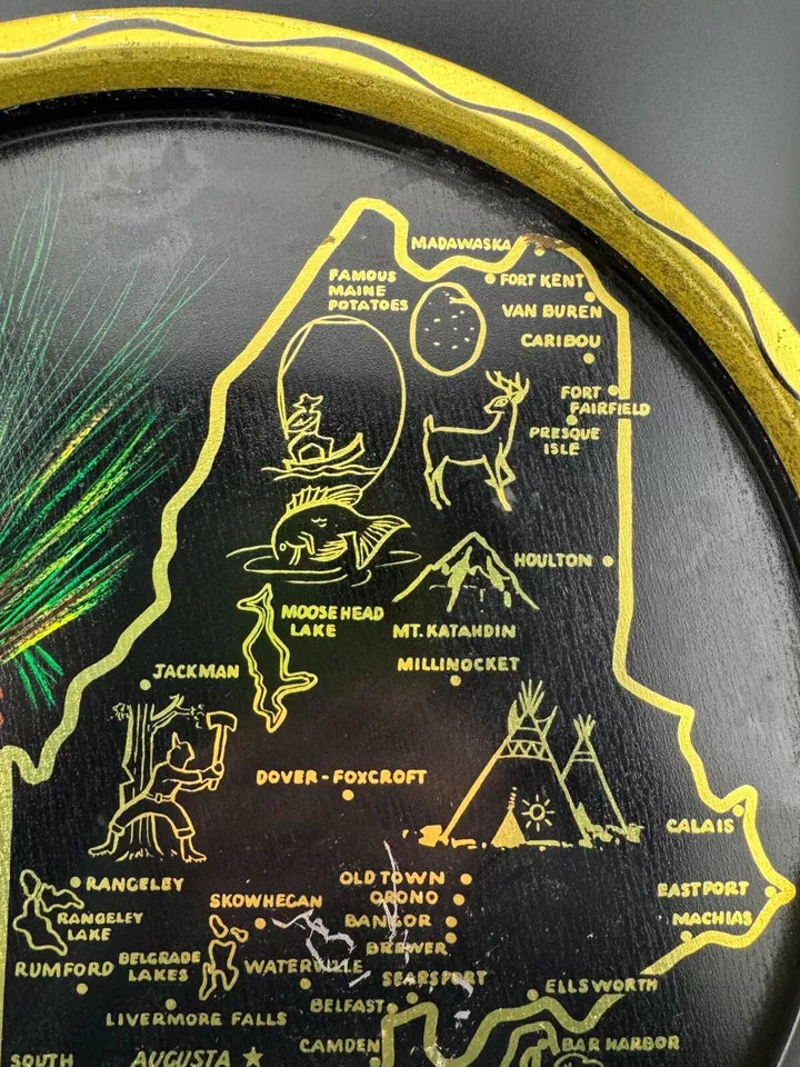 Vintage Tin State Souvenir Trays - Maine