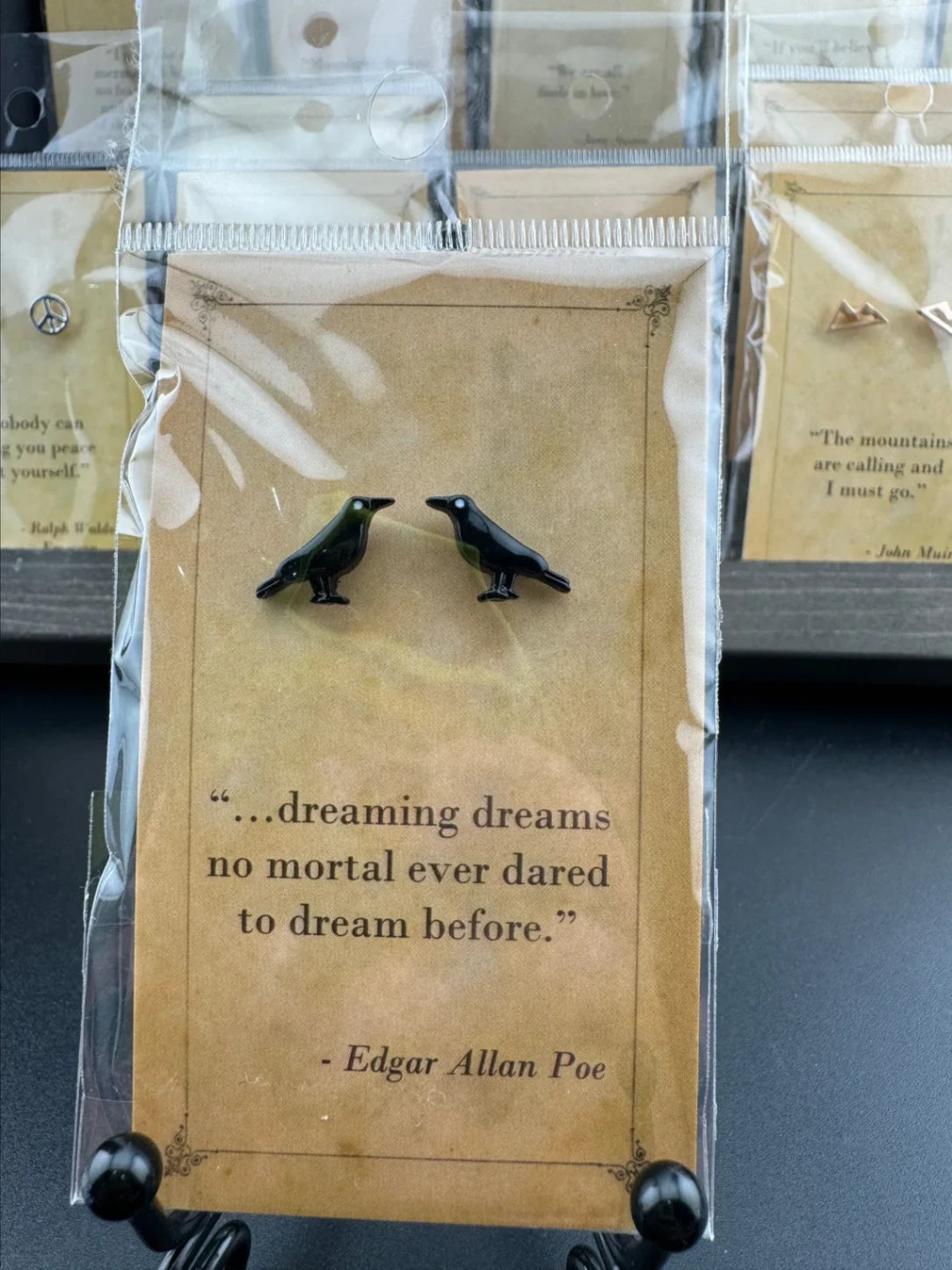 Bookish Quote Earrings - Black Raven Edgar Allen Poe