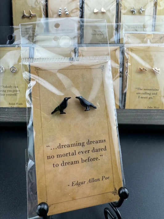 Bookish Quote Earrings - Black Raven Edgar Allen Poe