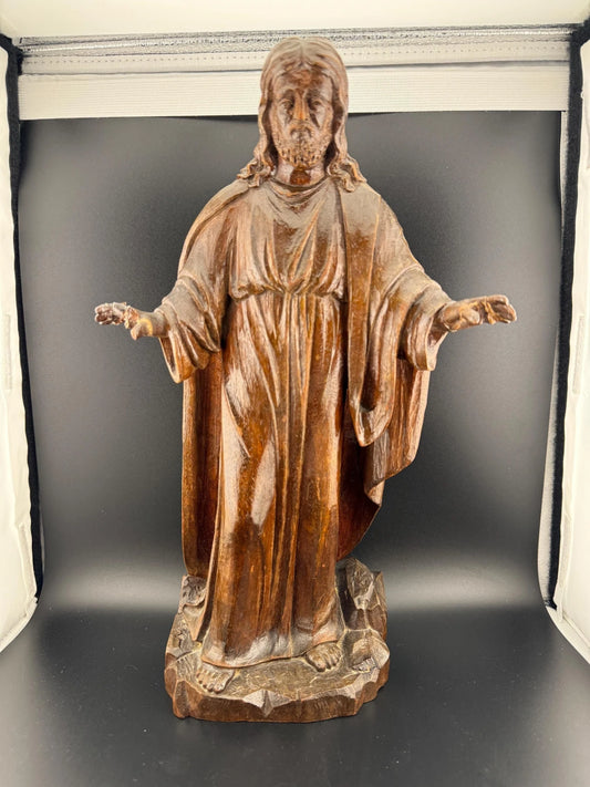 Antique German Carved Wood Jesus Statue