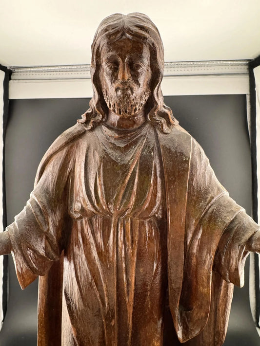 Antique German Carved Wood Jesus Statue