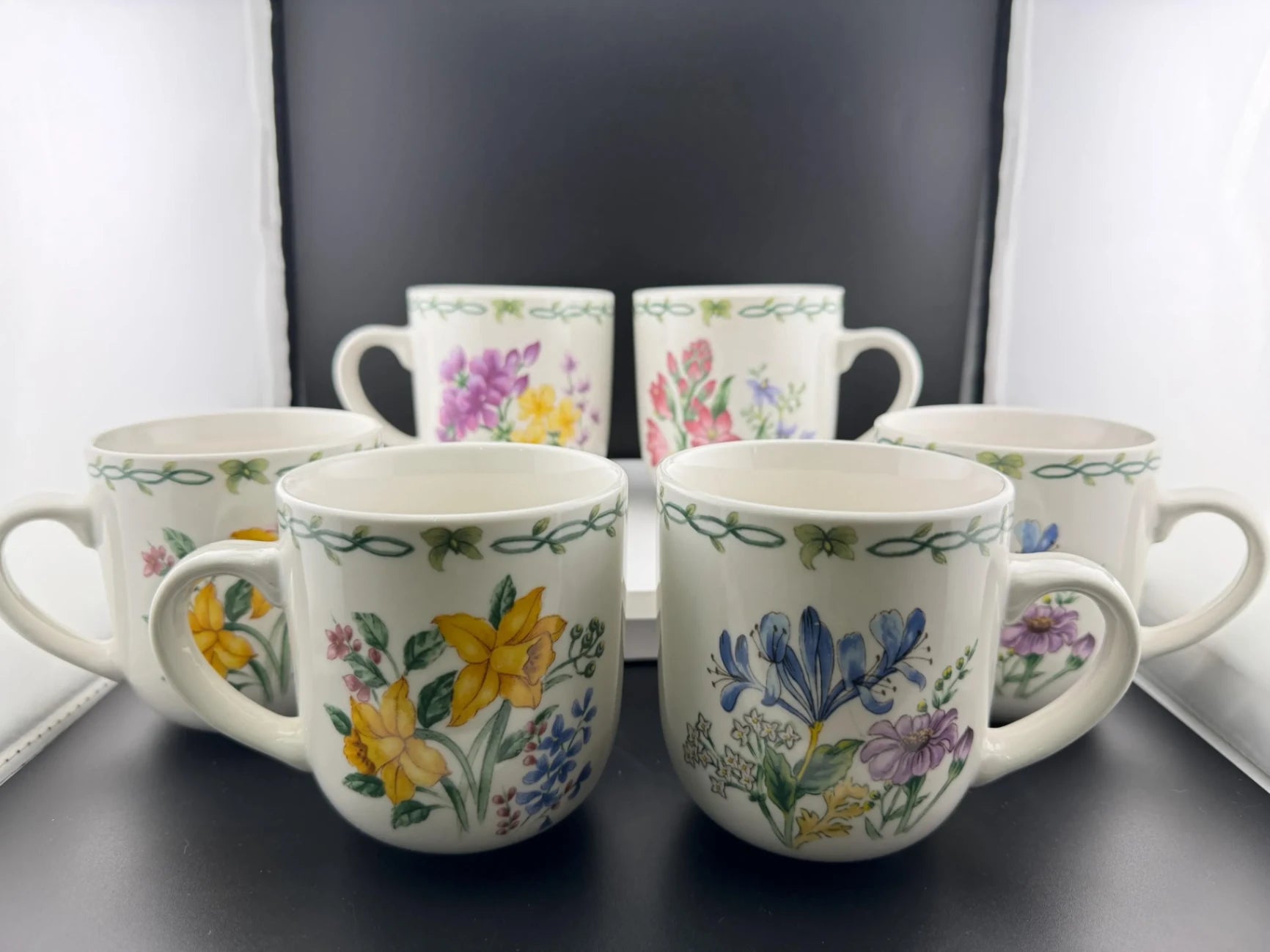 Thompson Pottery Retired "Floral Garden" Purple & Yellow Mug