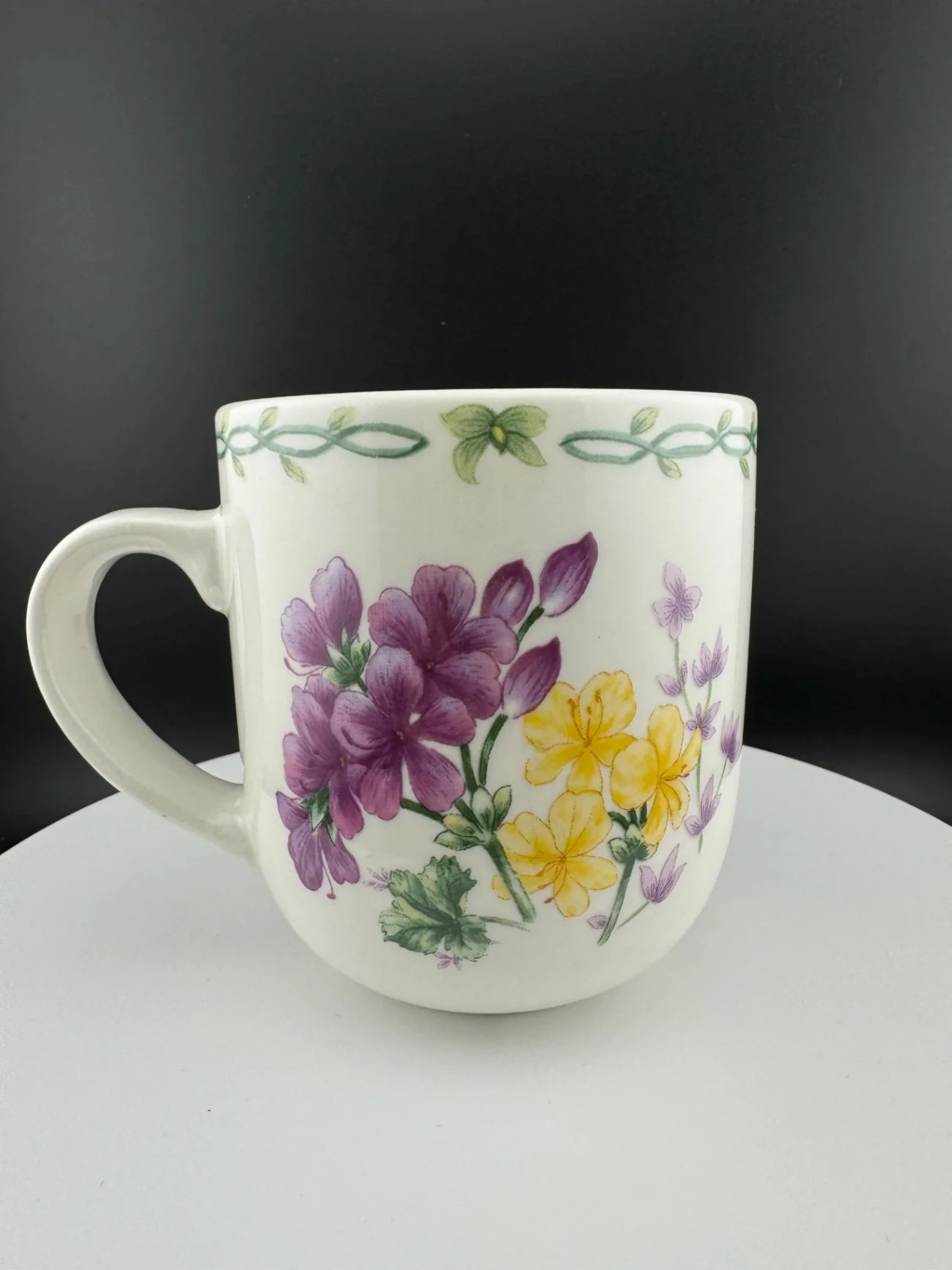 Thompson Pottery Retired "Floral Garden" Purple & Yellow Mug