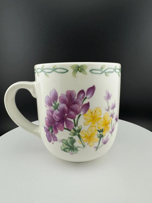 Thompson Pottery Retired "Floral Garden" Purple & Yellow Mug