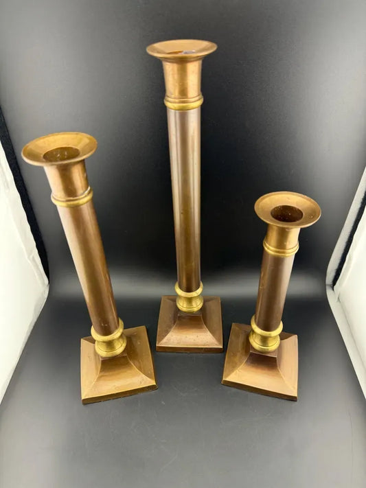 Set of Three Century Two-Tone Brass Taper Candlesticks