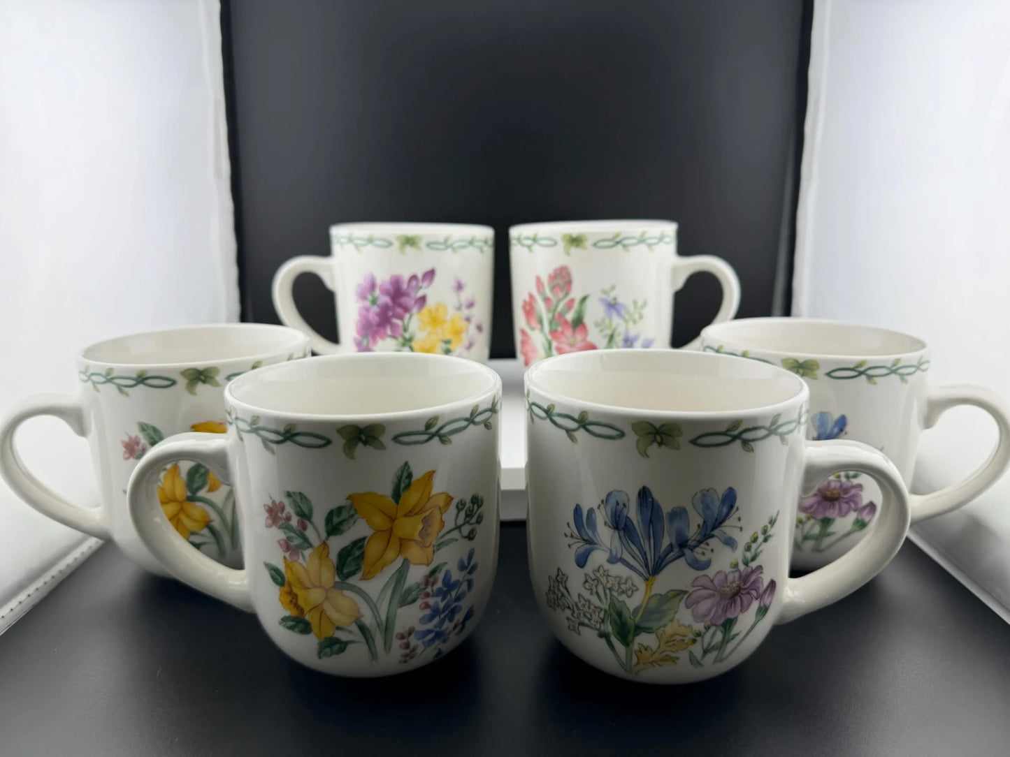 Thompson Pottery Retired "Floral Garden" Blue & Purple Mug