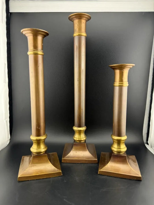 Set of Three Century Two-Tone Brass Taper Candlesticks
