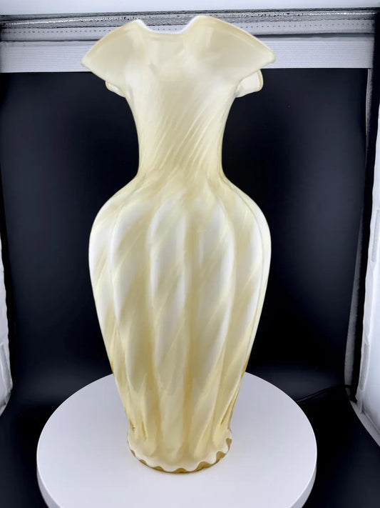 Vintage Yellow & White Swirl Fenton Vase