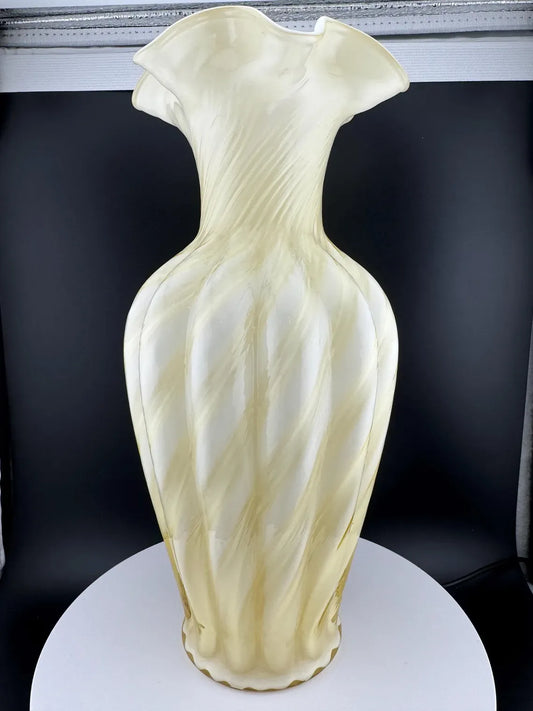 Vintage Yellow & White Swirl Fenton Vase