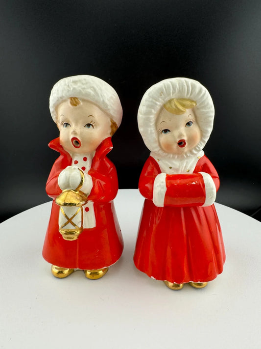 Vintage Pair of Open-Mouthed Caroler Figurines
