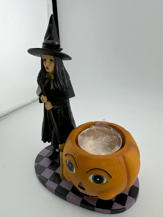 Witch with Pumpkin Tealight Candleholder by Heather Hykes