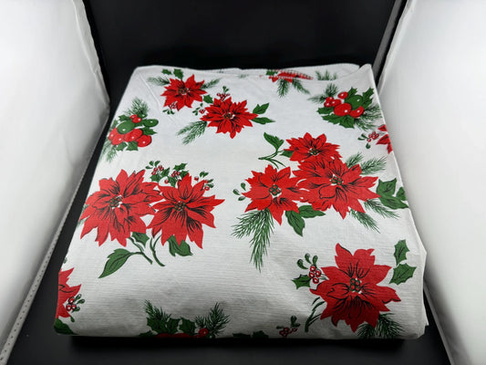Vintage Flannel-Backed Vinyl Poinsettia Tablecloth