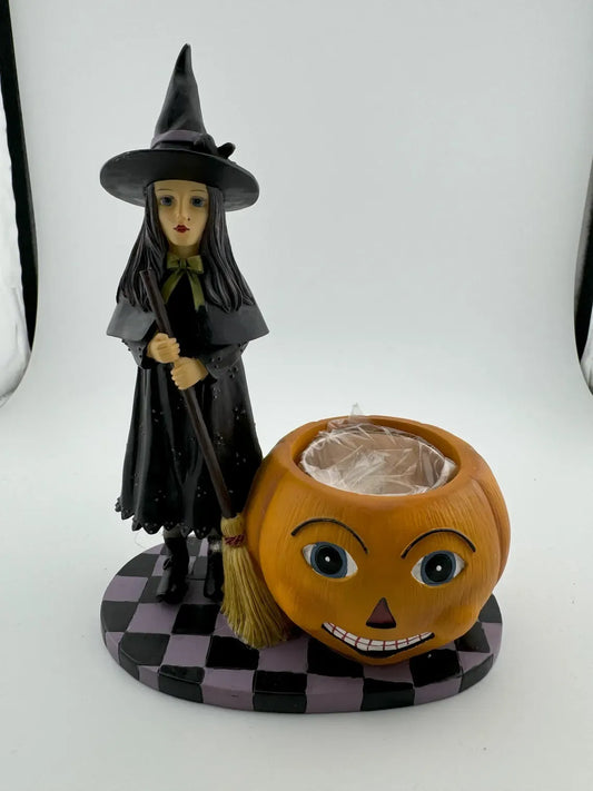 Witch with Pumpkin Tealight Candleholder by Heather Hykes