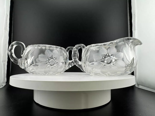 Crystal Star of David Pattern Creamer and Sugar Bowl Set