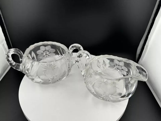 Crystal Star of David Pattern Creamer and Sugar Bowl Set