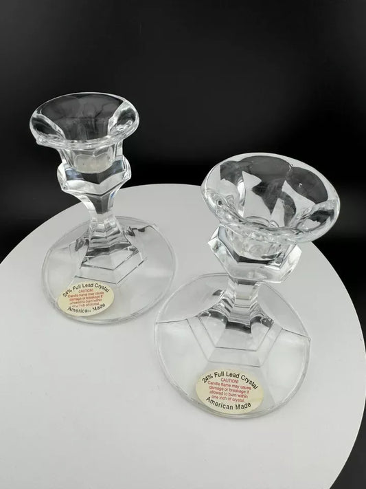 Vintage American-Made 24% Full Lead Crystal Candlesticks